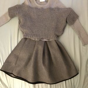 short dress, long sleeve with  knitted vest
